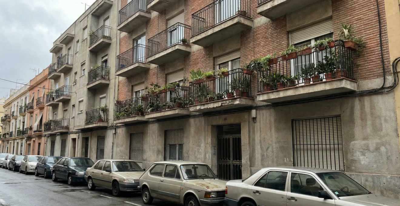 Fachada de edificio de viviendas típico español de los años 70-80