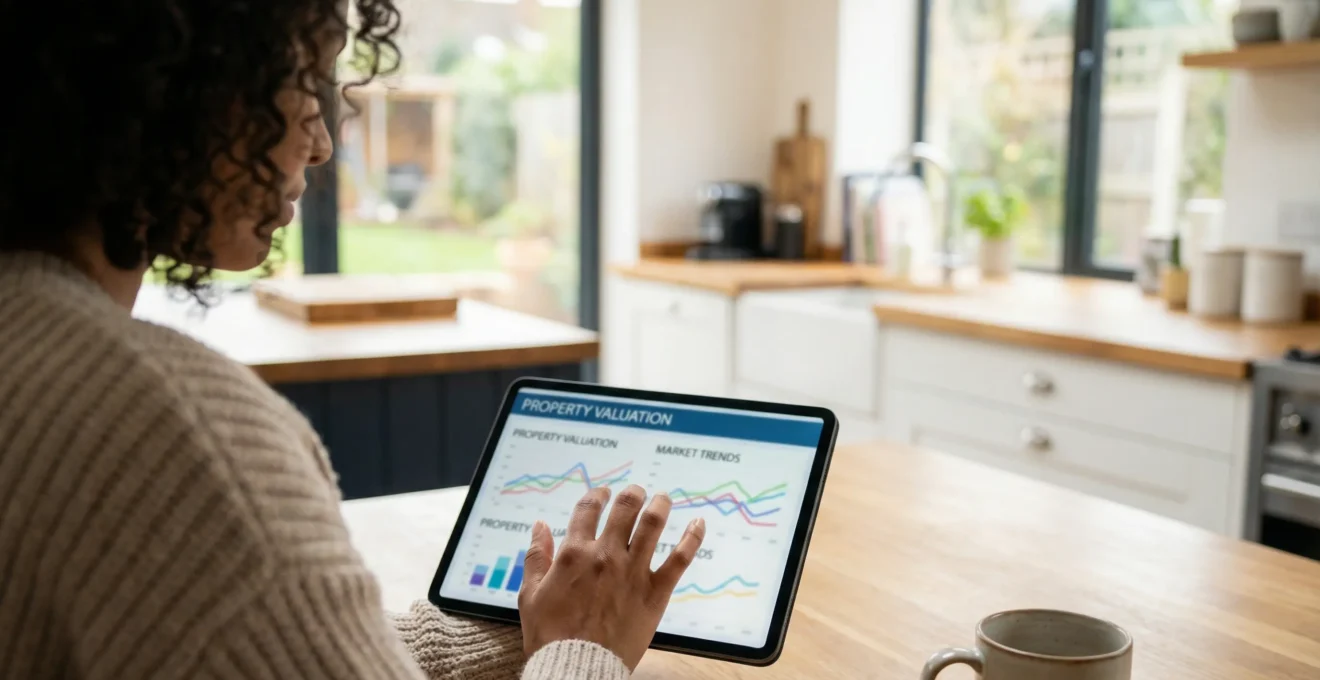 Mujer española consultando informe de valoración inmobiliaria en tablet