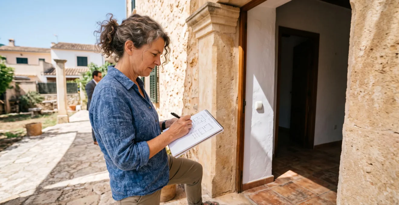 Cliente examinando una propiedad en Palma para decidir entre un estilo moderno o tradicional.